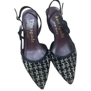 Kate Spade Midge Bow Slingback Heels Tweed Black White 7